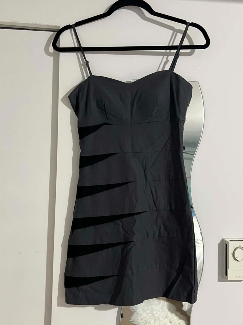 Grey and Black Spaghetti Strap Mini Dress, small